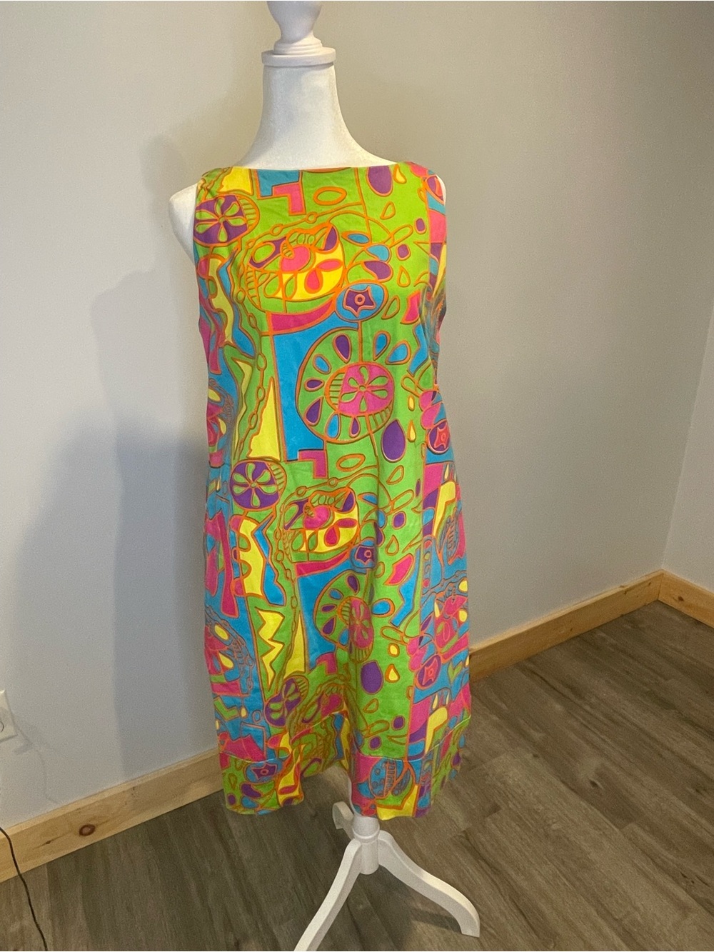Gretchen Scott Designs Neon Geometric Midi Dress in Green, Blue, Pink, Yellow